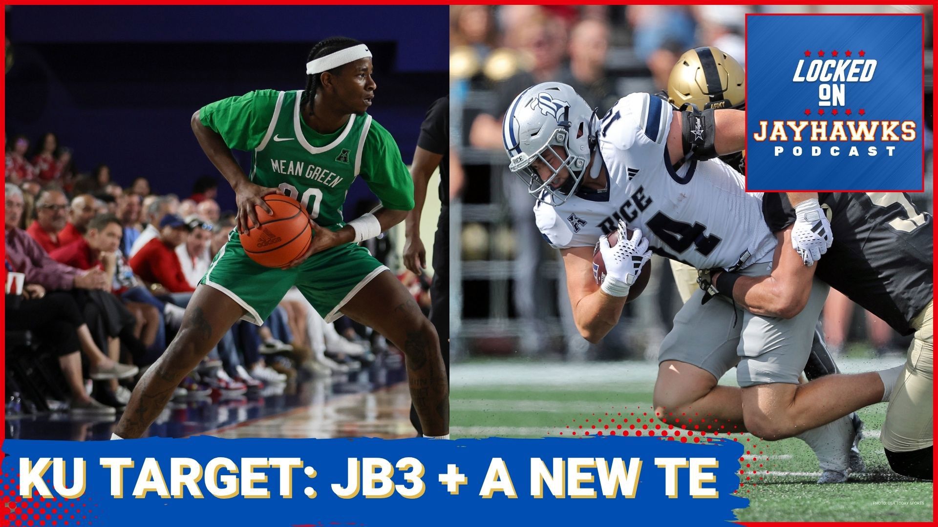 The Kansas Jayhawks football team added a tight end, Boden Groen, from the Rice Owls out of the portal. Plus, discussing basketball transfer target John Buggs III.