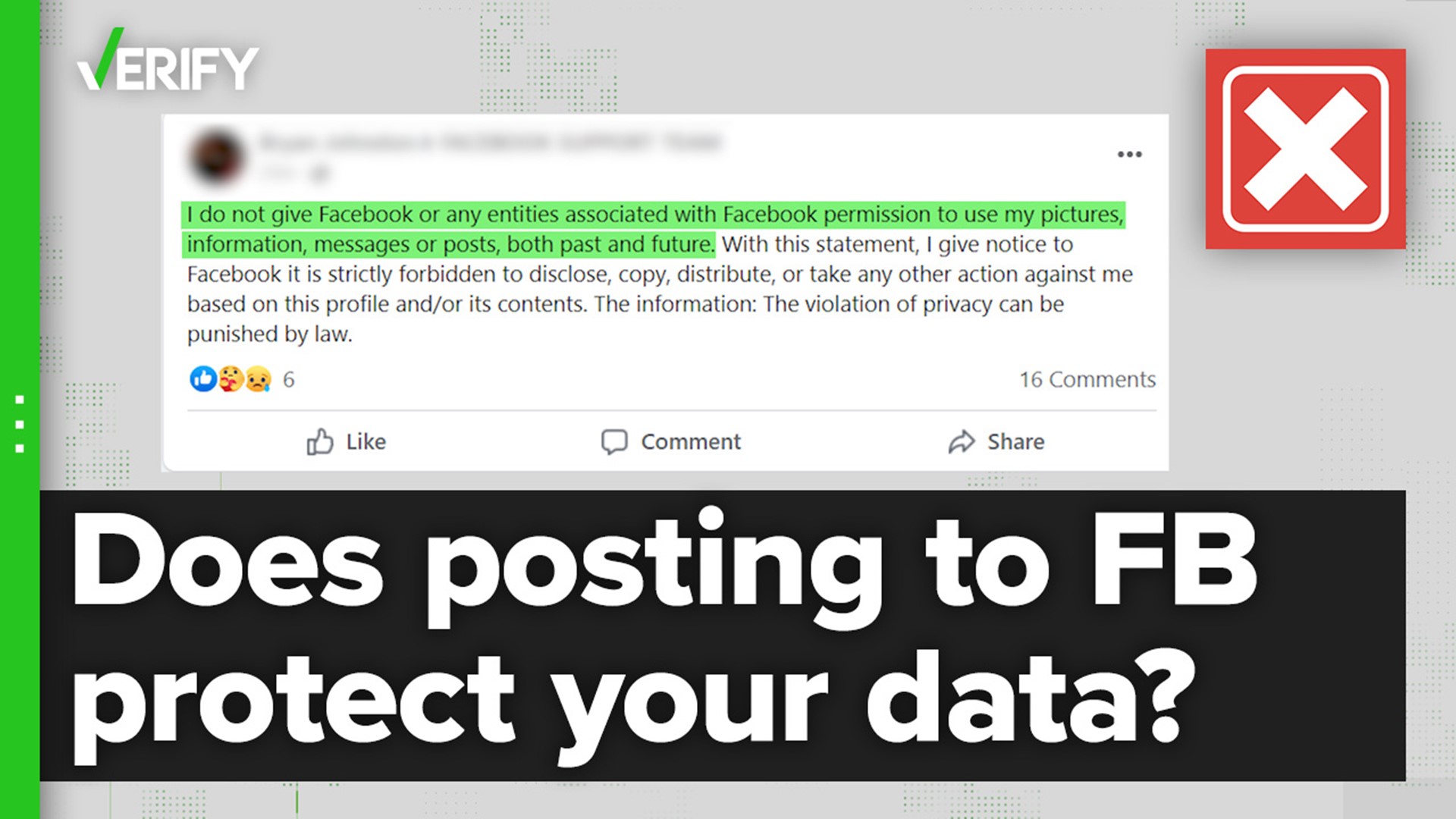 Despite many claims stating otherwise, you cannot prevent Facebook from using your data or photos by posting a message on Facebook.