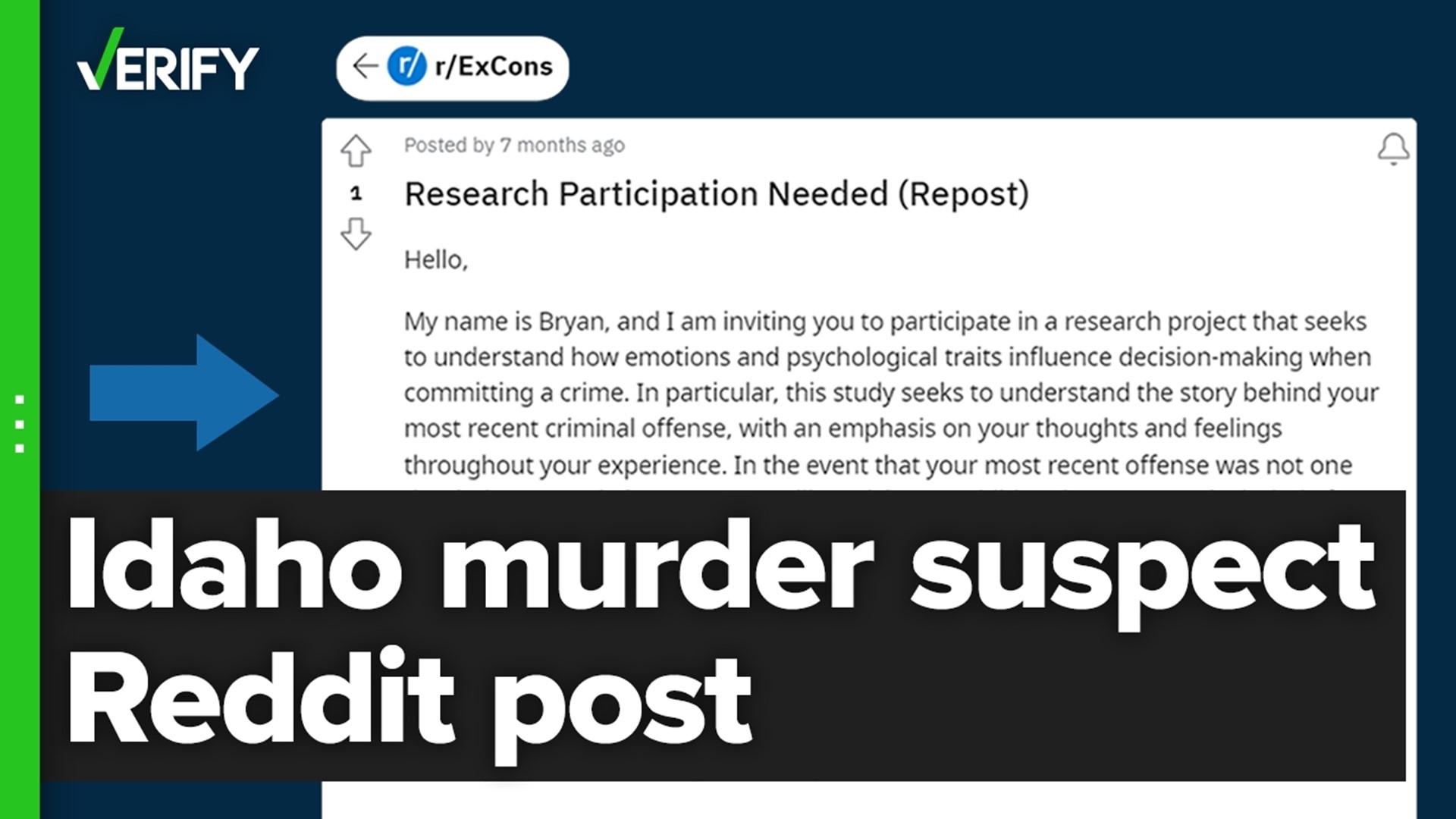 Moscow, Idaho stabbing suspect Bryan Kohberger posted to Reddit for a DeSales University research project about committing crime.
