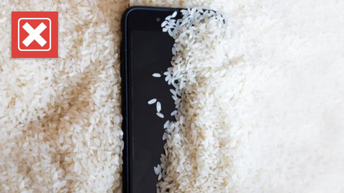 Putting a wet phone in rice does not work, can cause more damage