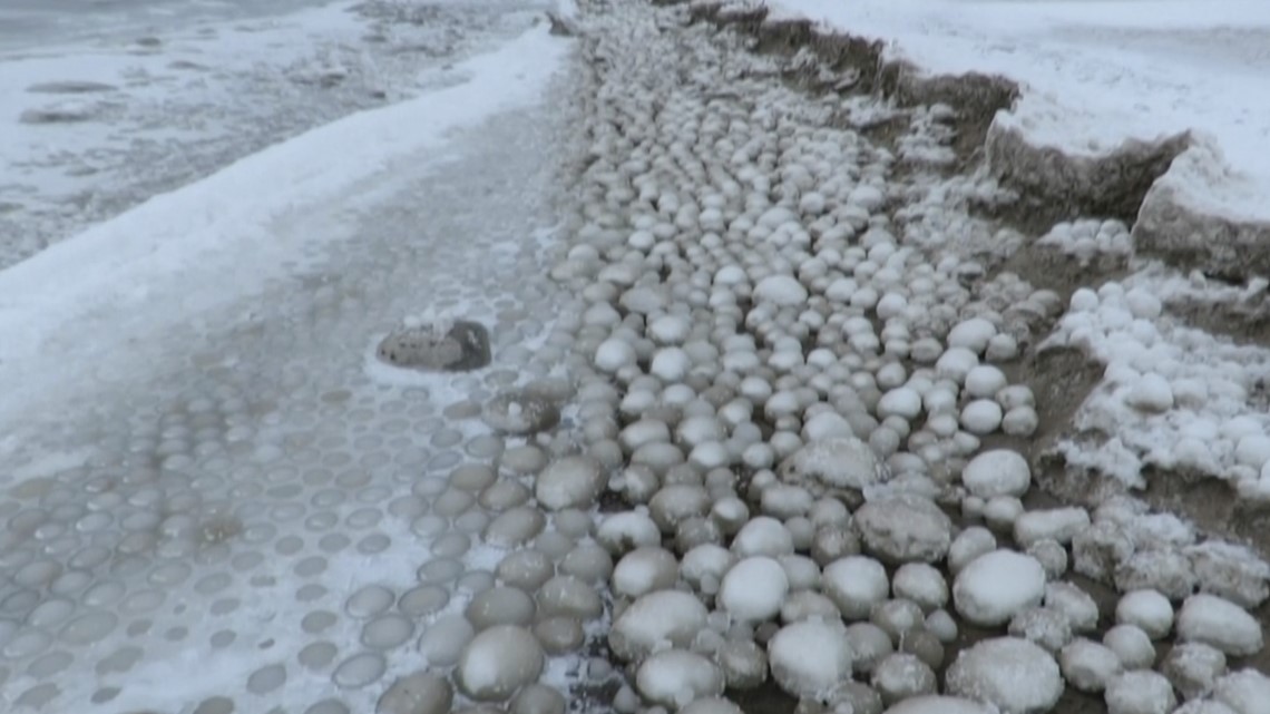 Thousands of rare ice eggs cover beach in Finland