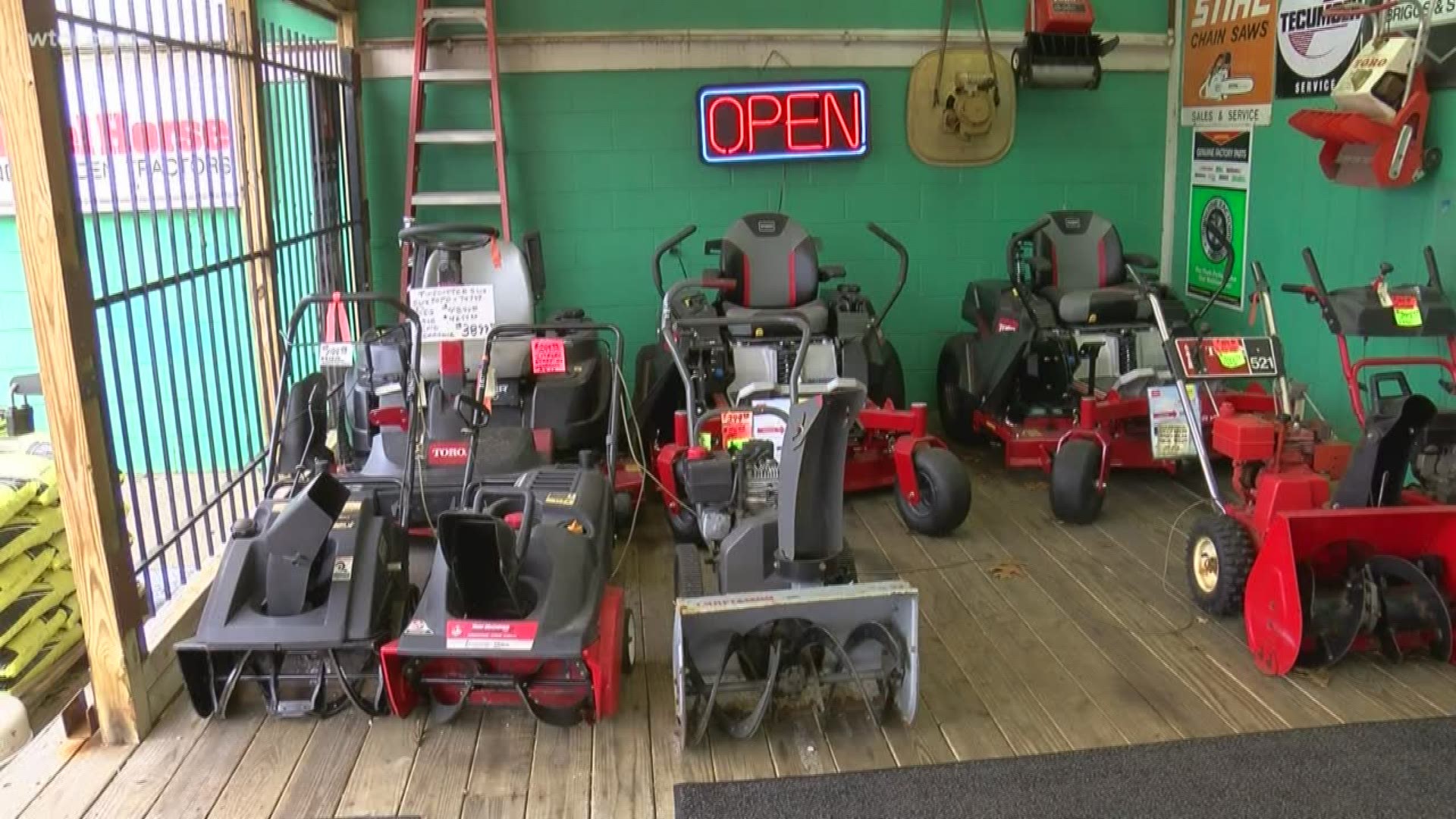 The lack of snow means things have been slow for businesses that sell and repair snowblowers. The weekend snow storm is bringing hope.