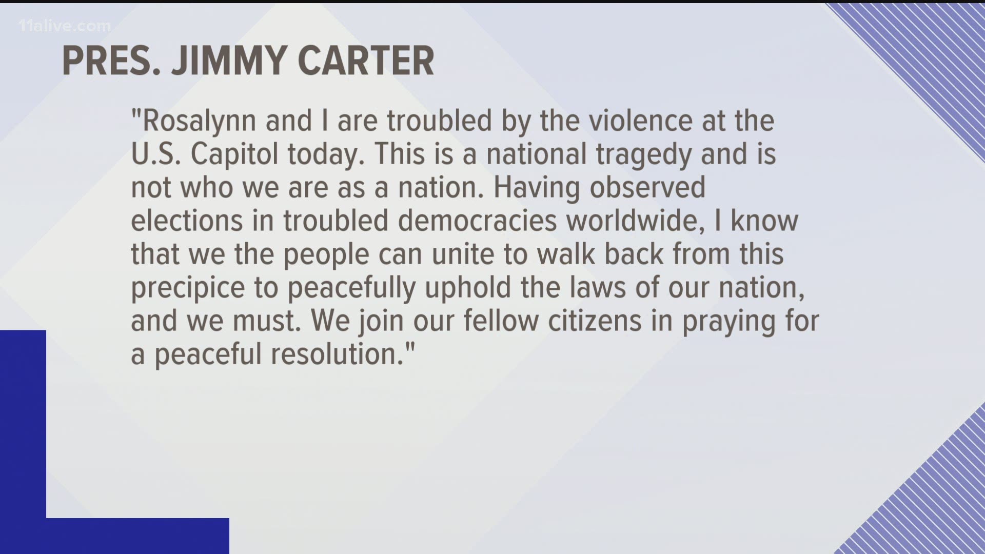 Carter released a statement Wednesday evening about the violence