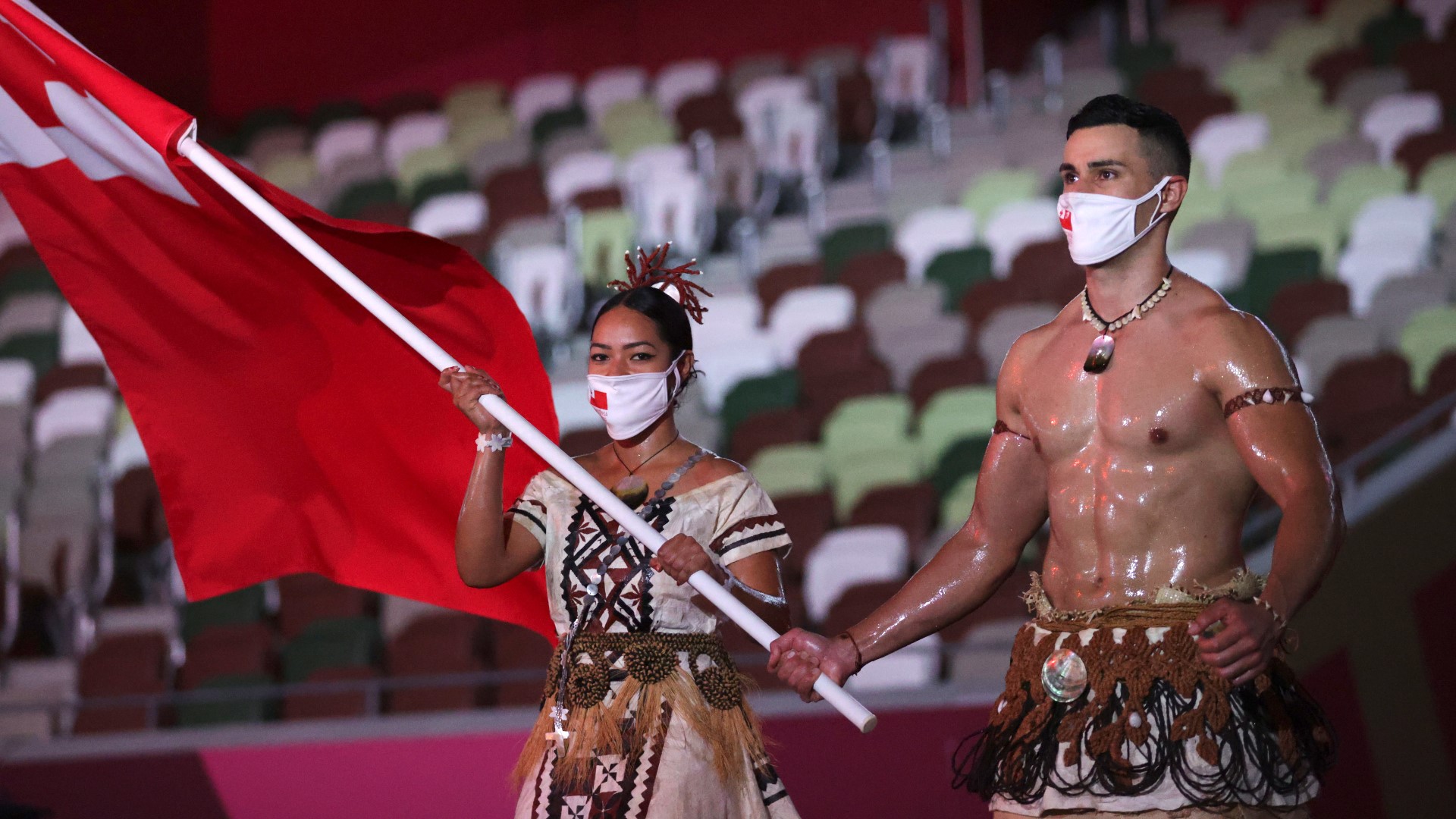 After making a splash at the 2018 Winter Olympics Opening Ceremony, the shirtless flag bearer from Tonga, Pita Taufatofua, is back at the 2020 Tokyo Olympics.